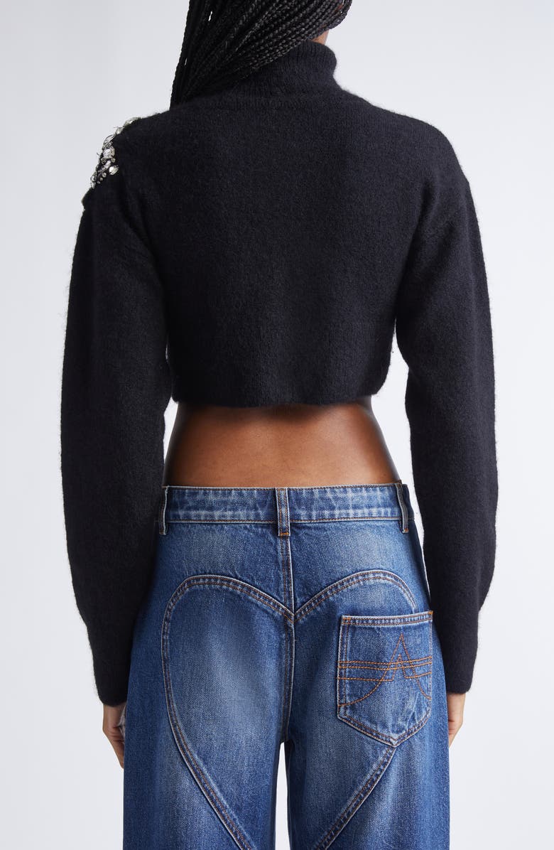 Area Crystal Cluster Flower Crop Alpaca & Wool Blend Sweater, Alternate, color, Black