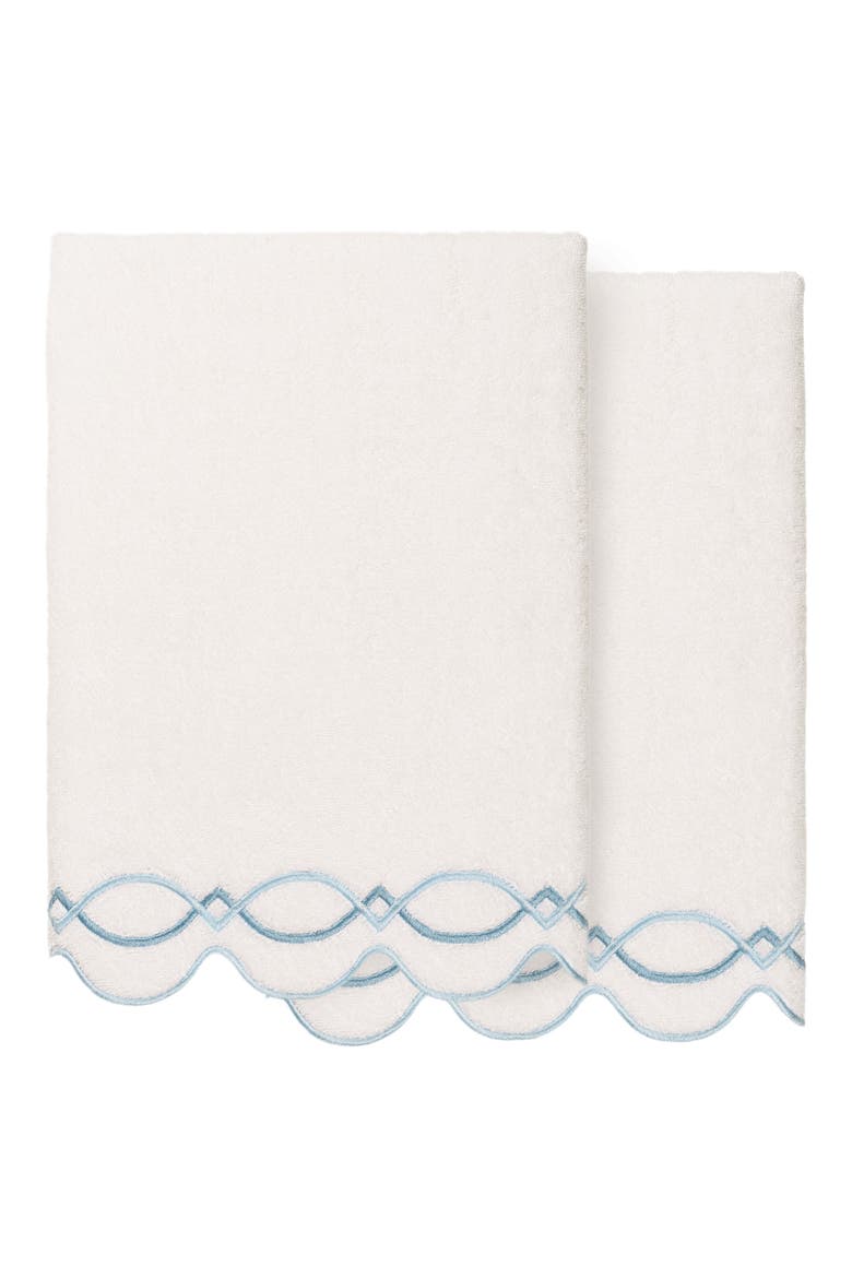 Diamond Chain Scallop 2-Piece Bath Towel Set, Main, color, WHITE/ BLUE