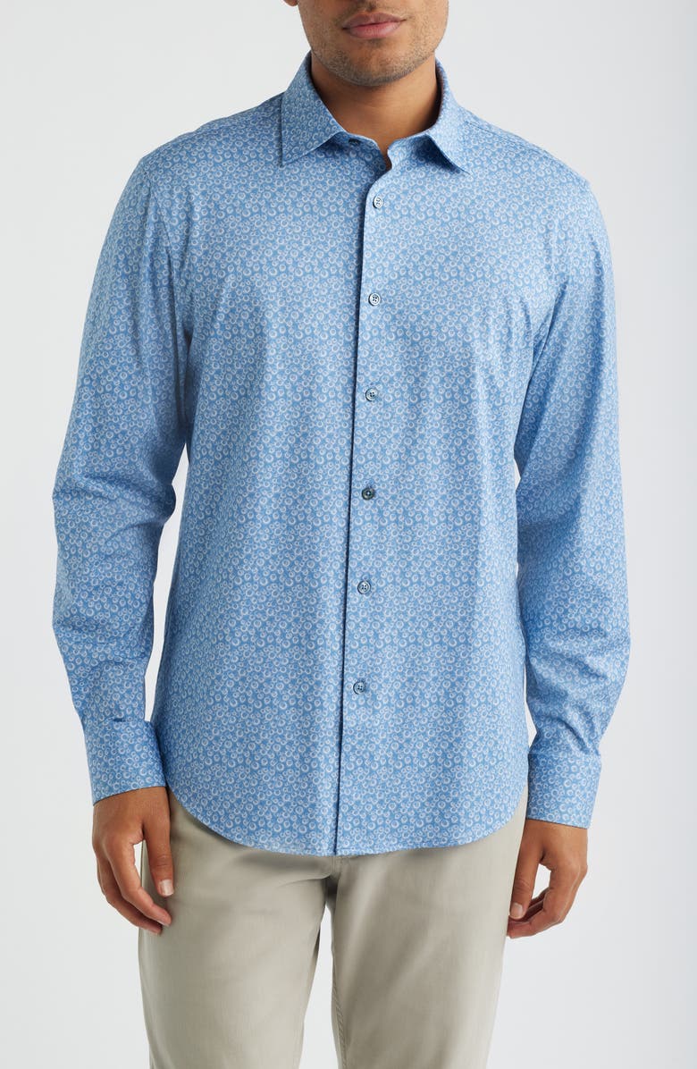 Bugatchi Jimmy OoohCotton<sup>®</sup> Bubble Print Button-Up Shirt, Main, color, Cobalt