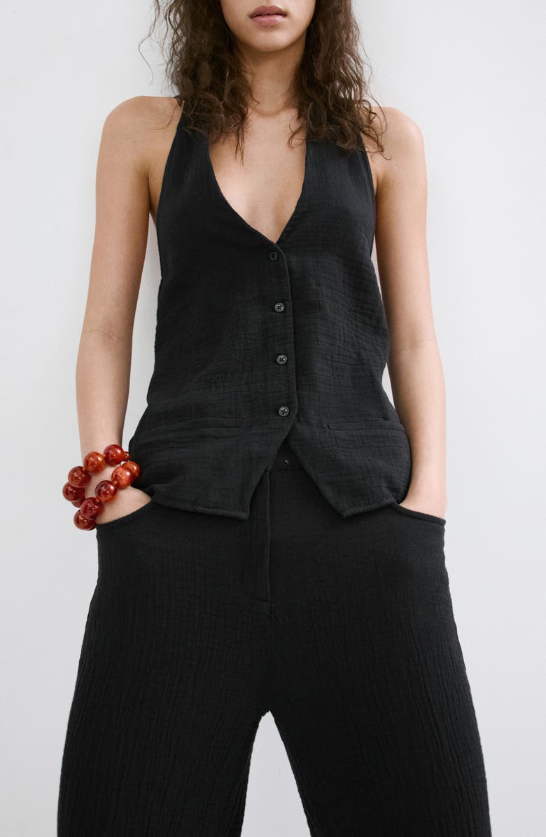 MANGO Gauze Halter Top, Main, color, Black