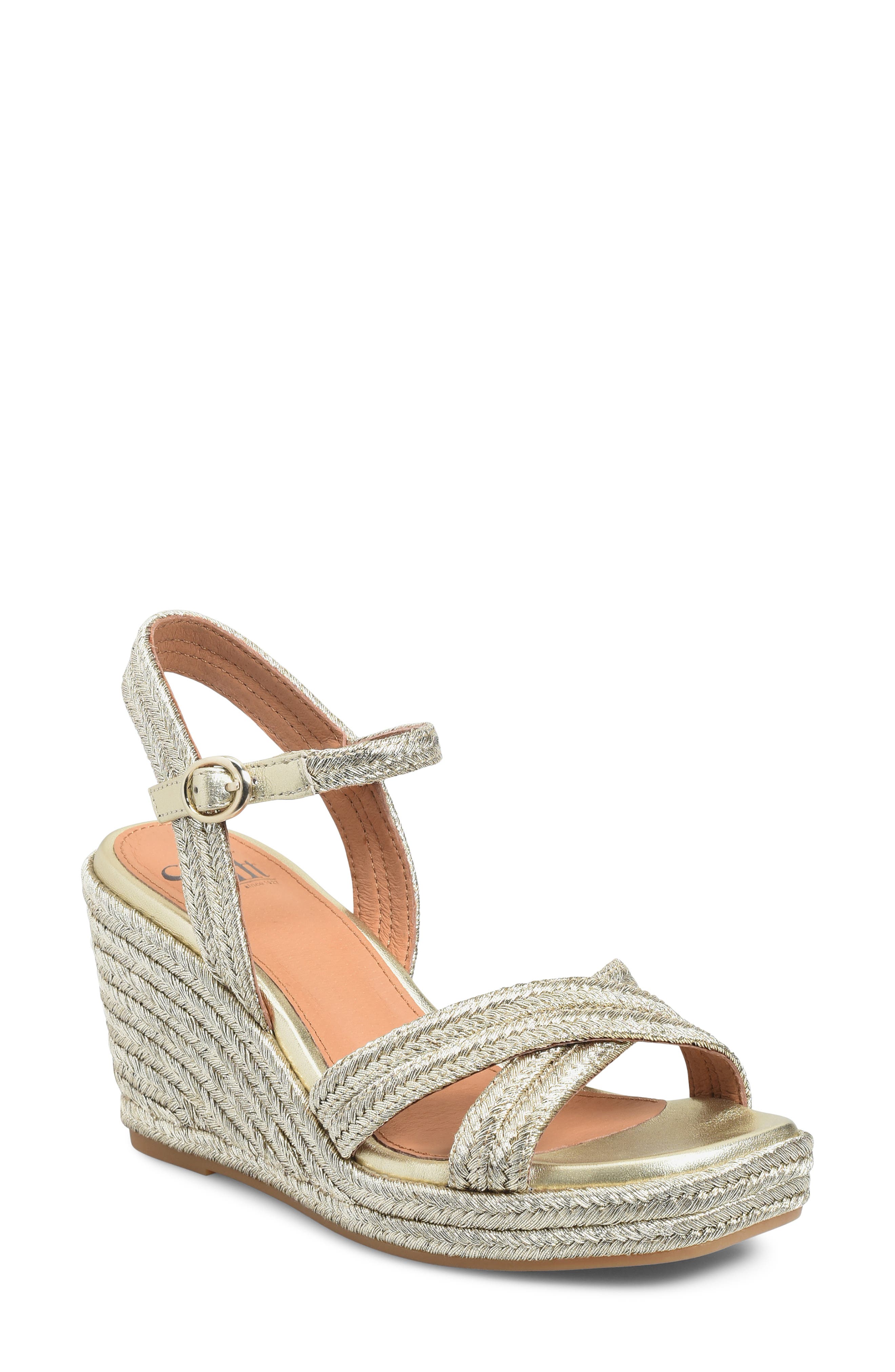 Söfft Newbury Espadrille Ankle Strap Platform Wedge Sandal, Main, color, Platino