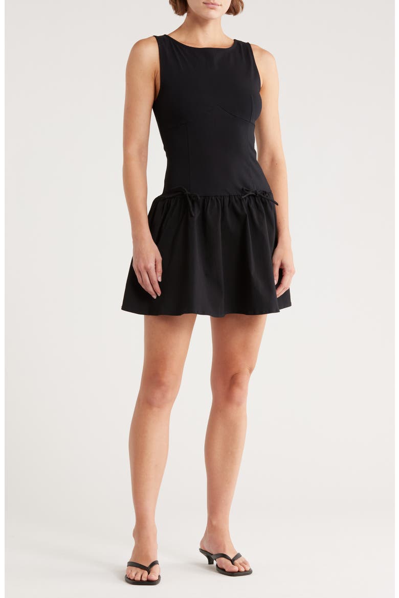 Sleeveless Bow Embellished Drop Waist Minidress, Main, color, BLACK