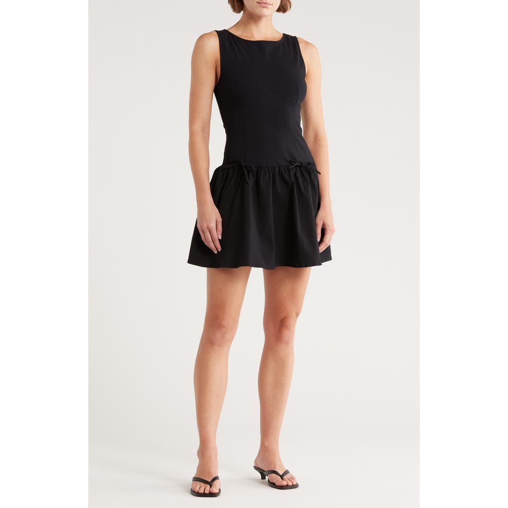 Madden Girl Sleeveless Bow Embellished Drop Waist Minidress In Black