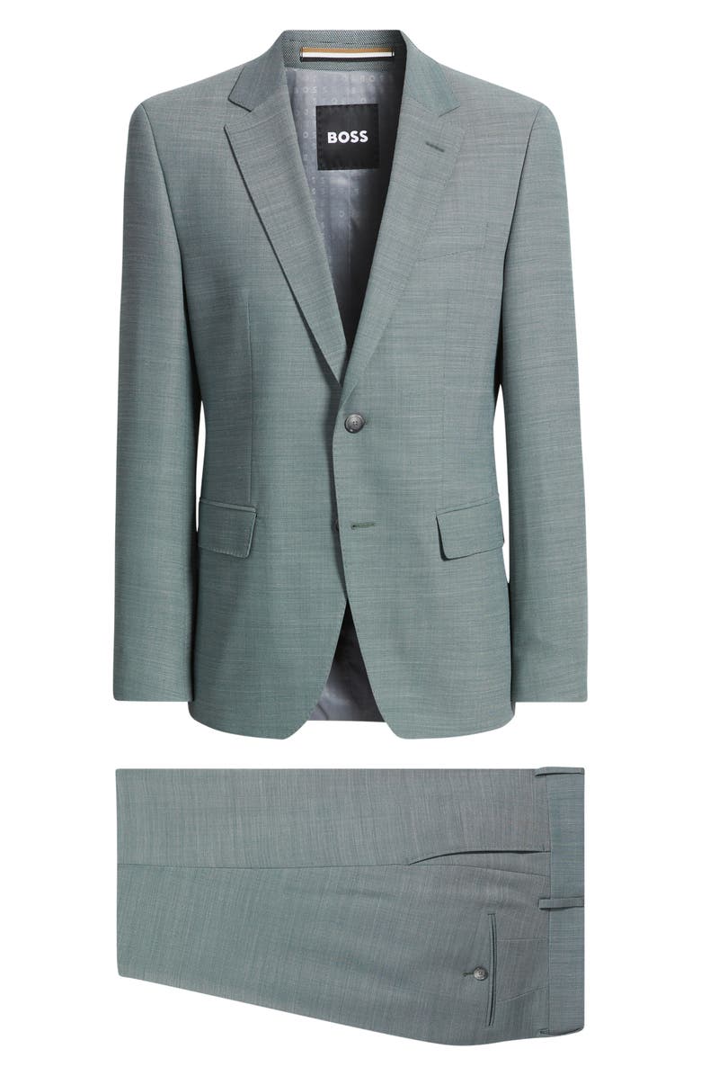BOSS Huge Slim Fit Slub Mélange Suit, Main, color, Open Green