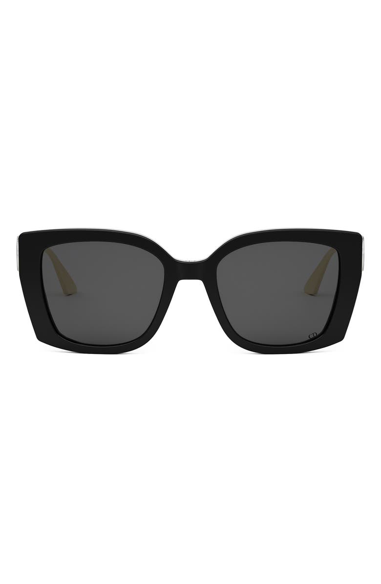 DIOR 30Montaigne S13I 53mm Square Sunglasses, Main, color, Shiny Black / Smoke