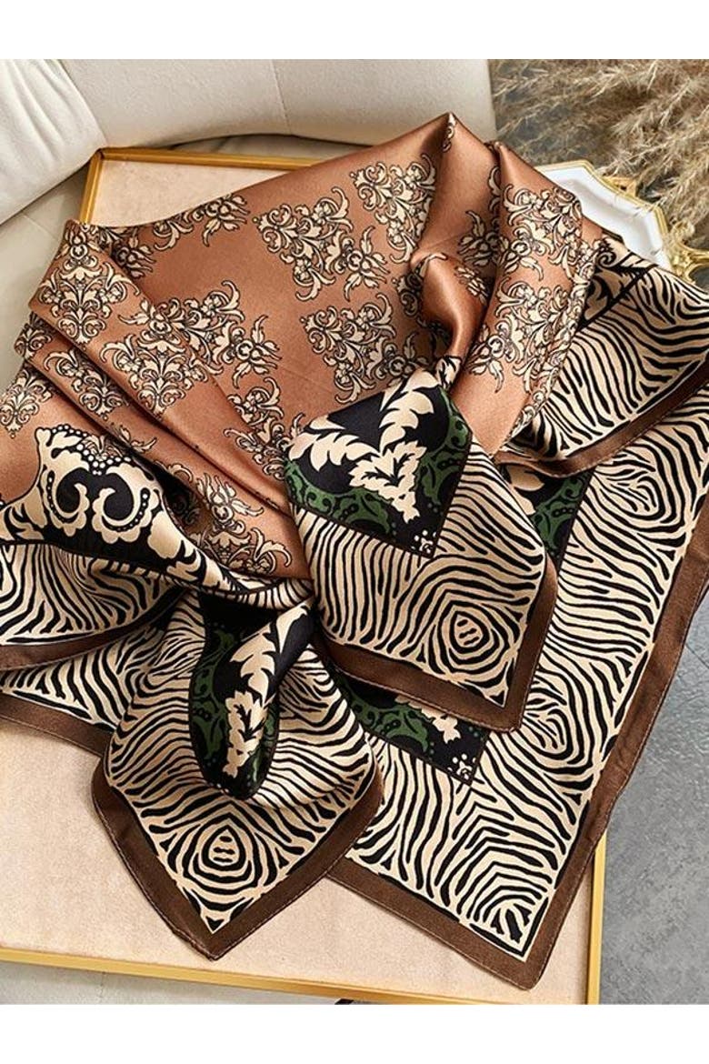 Silk Square Scarf, Alternate, color, Brown Floral