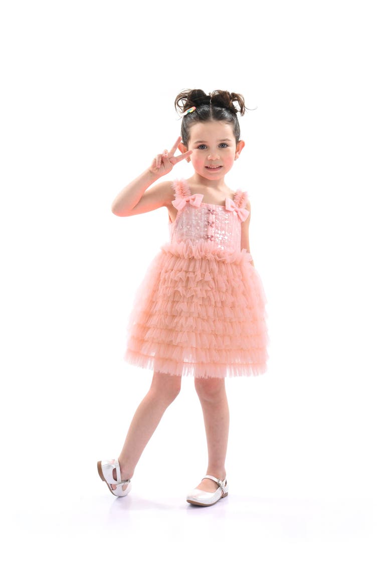 Bow Tiered Tulle Dress, Alternate, color, Pink