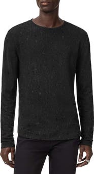 John Varvatos Vera Distressed Jacquard Long Sleeve Crewneck T-Shirt