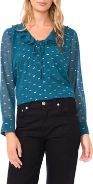 Vince Camuto Long Sleeve V-Neck Ruffle Top