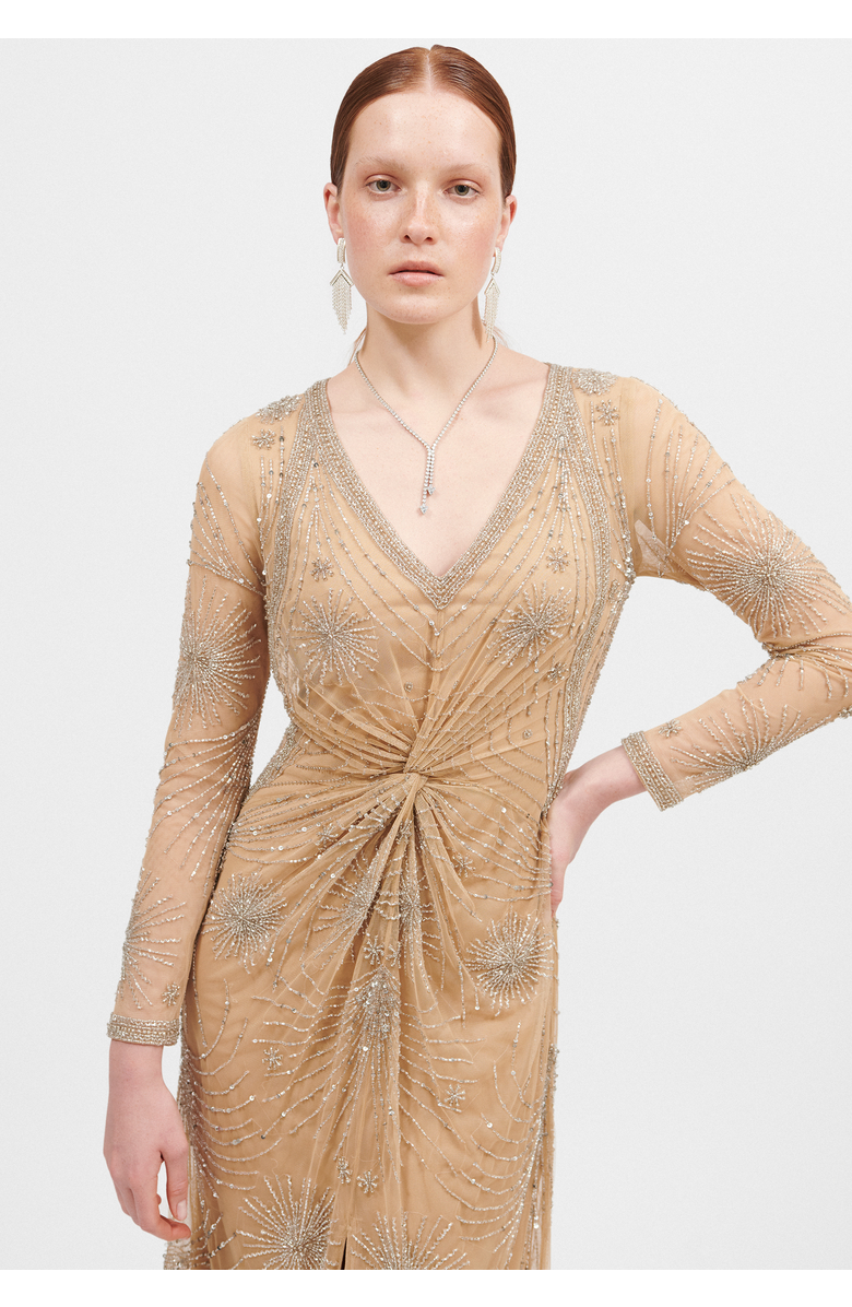 BEAUUT Embellished Sequin Beaded Maxi Dress With V-Neck, Alternate, color, Taupe Blush