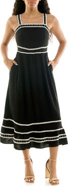 Nina Leonard Lace Trim Fit & Flare Midi Dress
