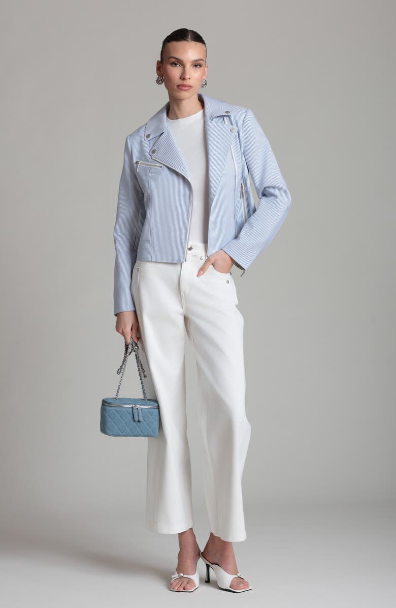 Bagatelle Stripe Moto Jacket, Alternate, color, Blue White Stripe