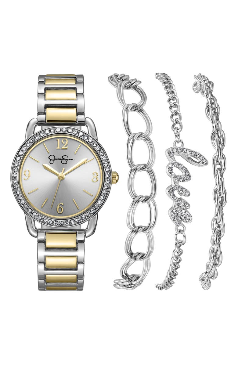 Jessica Simpson Two-Tone Bracelet Watch Set, Main, color, Two Tone