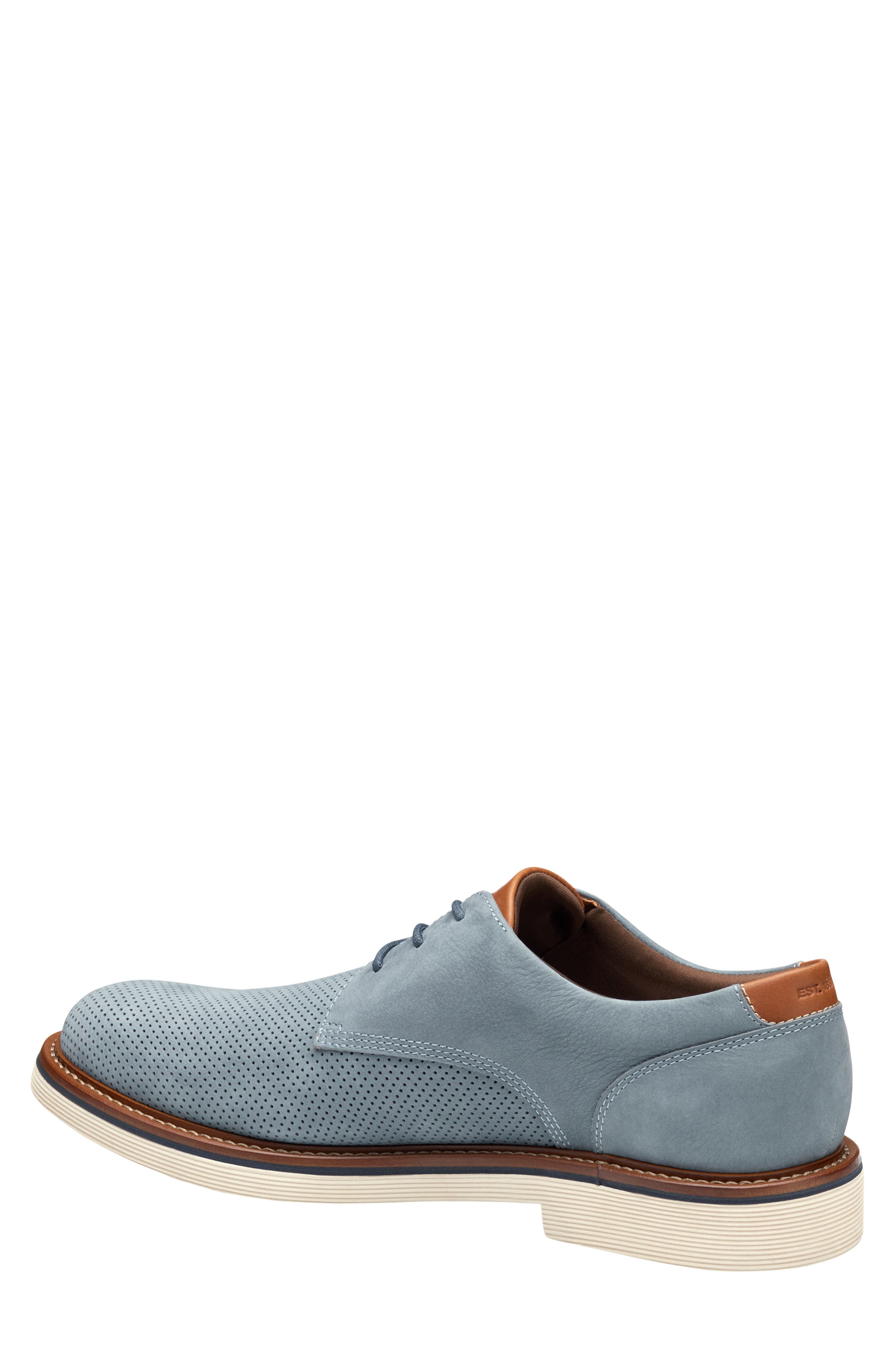 Tyson Perforated Plain Toe Derby, Alternate, color, DENIM NUBUCK