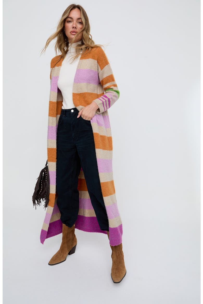 Blondie Long Line Rugby Stripe Cardigan, Alternate, color, Multi