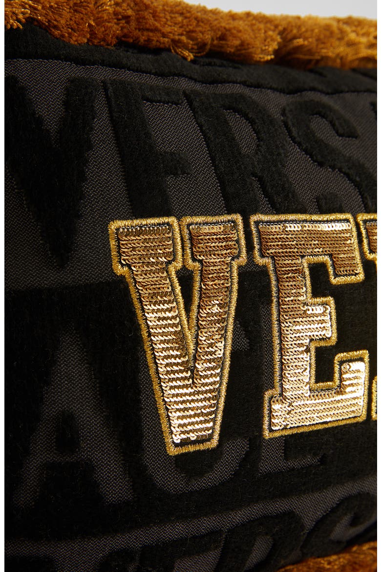 Sequin Logo Fringe Accent Pillow, Alternate, color, BLACK/ GOLD