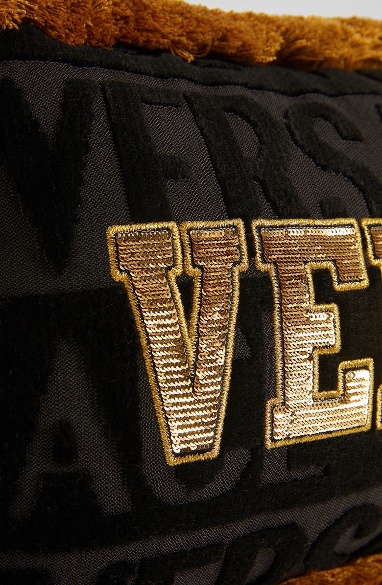 Versace Sequin Logo Fringe Accent Pillow, Alternate, color,