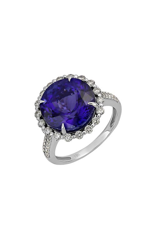 Bony Levy Pavé Diamond Halo Round Cut Tanzanite Ring In 18k Wg/tanzanite/diamond
