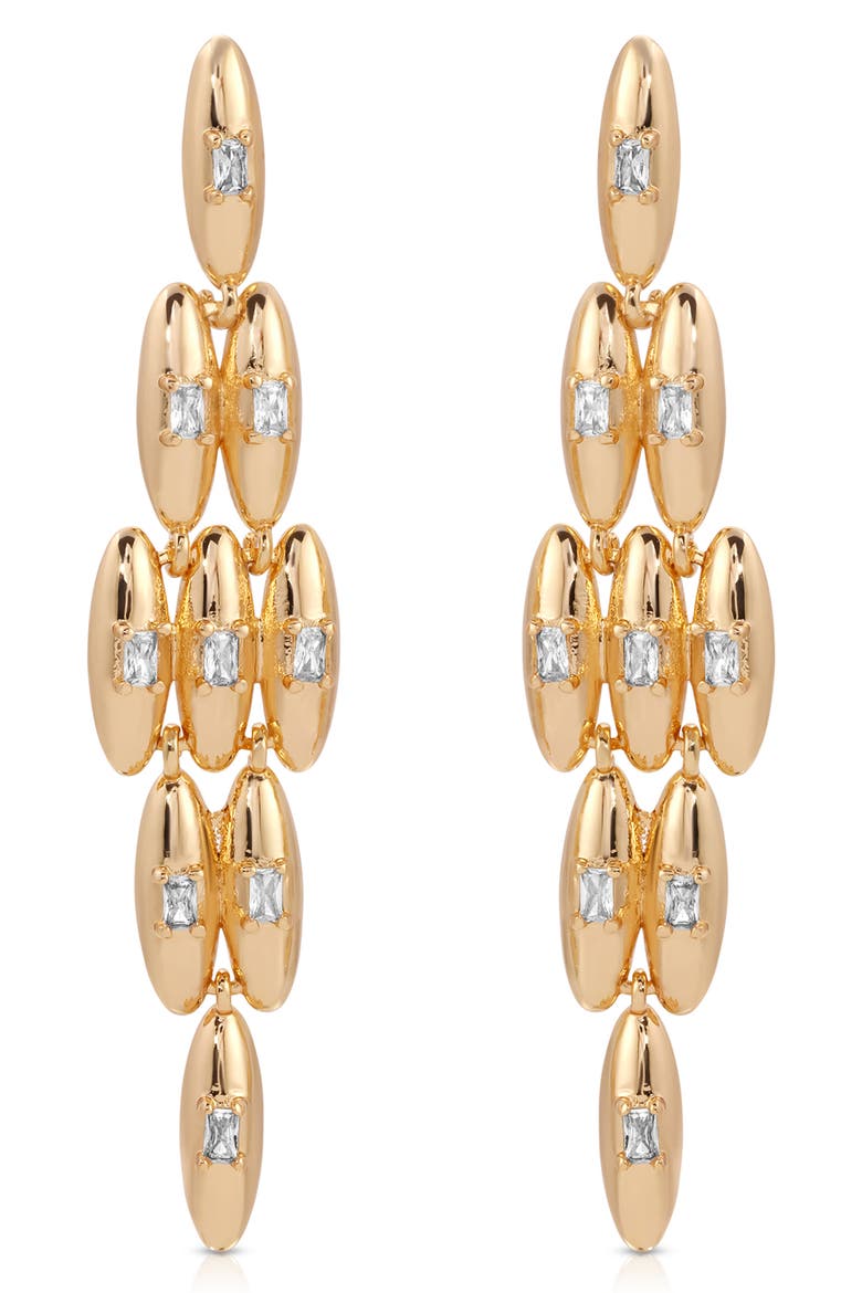 Baguette Cubic Zirconia Oval Chandelier Earrings, Main, color, GOLD