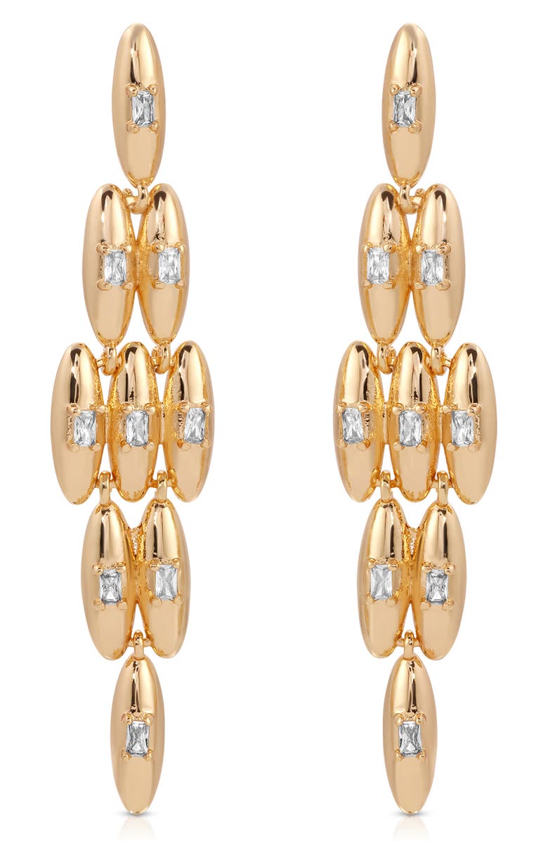 Ettika Baguette Cubic Zirconia Oval Chandelier Earrings, Main, color, Gold