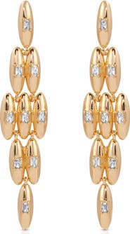 Ettika Baguette Cubic Zirconia Oval Chandelier Earrings