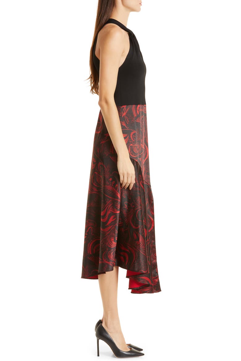 Rosieo Twist Knit Bodice Midi Dress, Alternate, color, BLACK