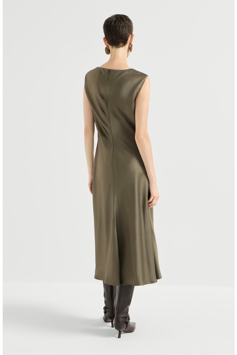 Satin cady flared dress with monili, Alternate, color, Origano