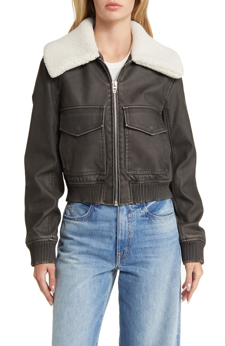 BLANKNYC Faux Leather Aviator Jacket with Faux Shearling Collar, Alternate, color,