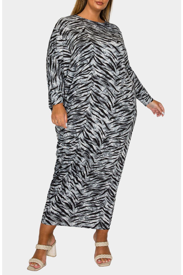Mary J Asymmetric Long Sleeve Maxi Dress, Alternate, color, GREY BLACK