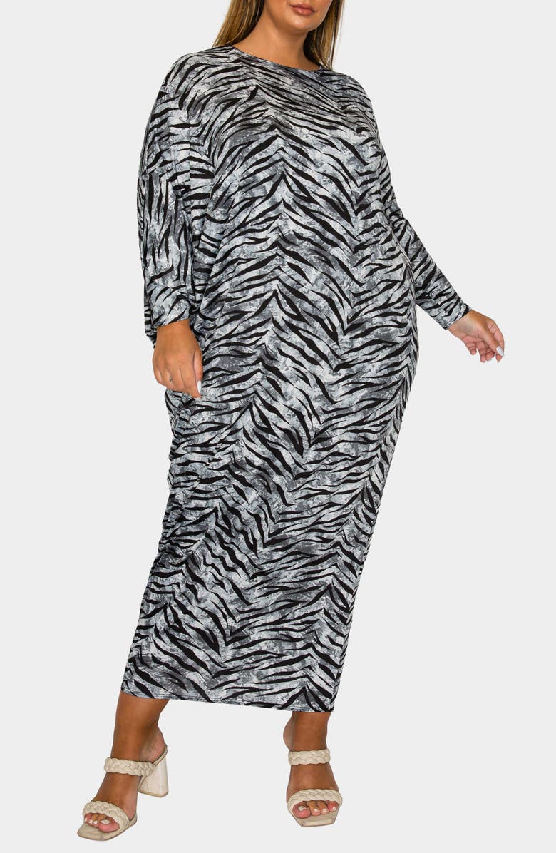 L I V D Mary J Asymmetric Long Sleeve Maxi Dress, Alternate, color, Grey Black