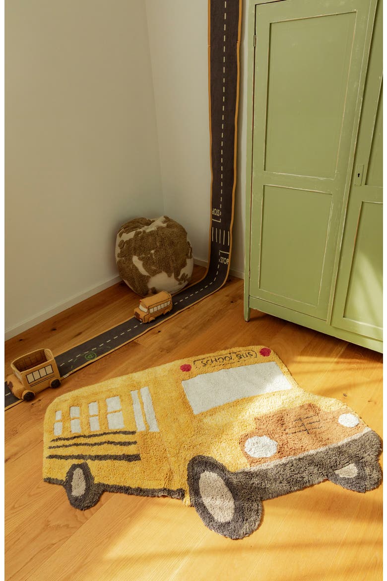 Kids' School Bus Rug, Alternate, color, YELLOW