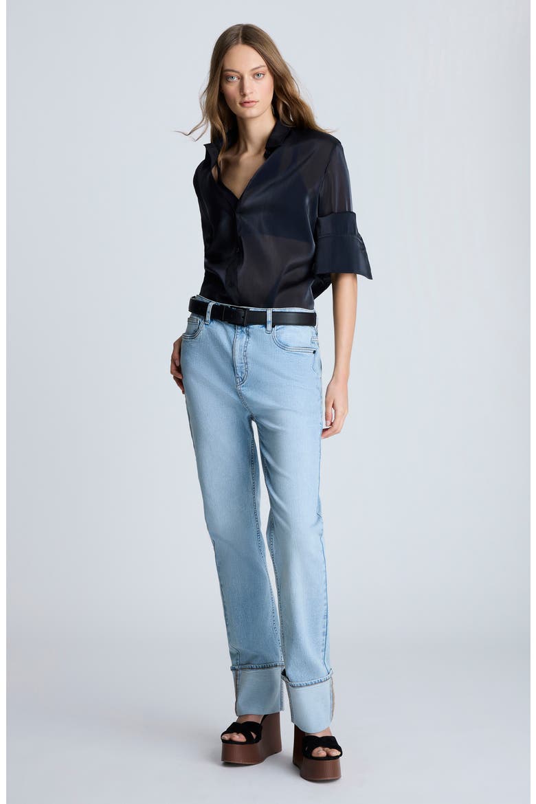 High Waist Cuffed Straight Leg Jeans, Alternate, color, NU WASH