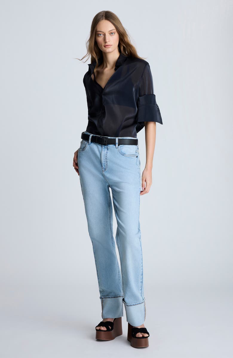 Kenneth Cole High Waist Cuffed Straight Leg Jeans, Alternate, color, Nu Wash