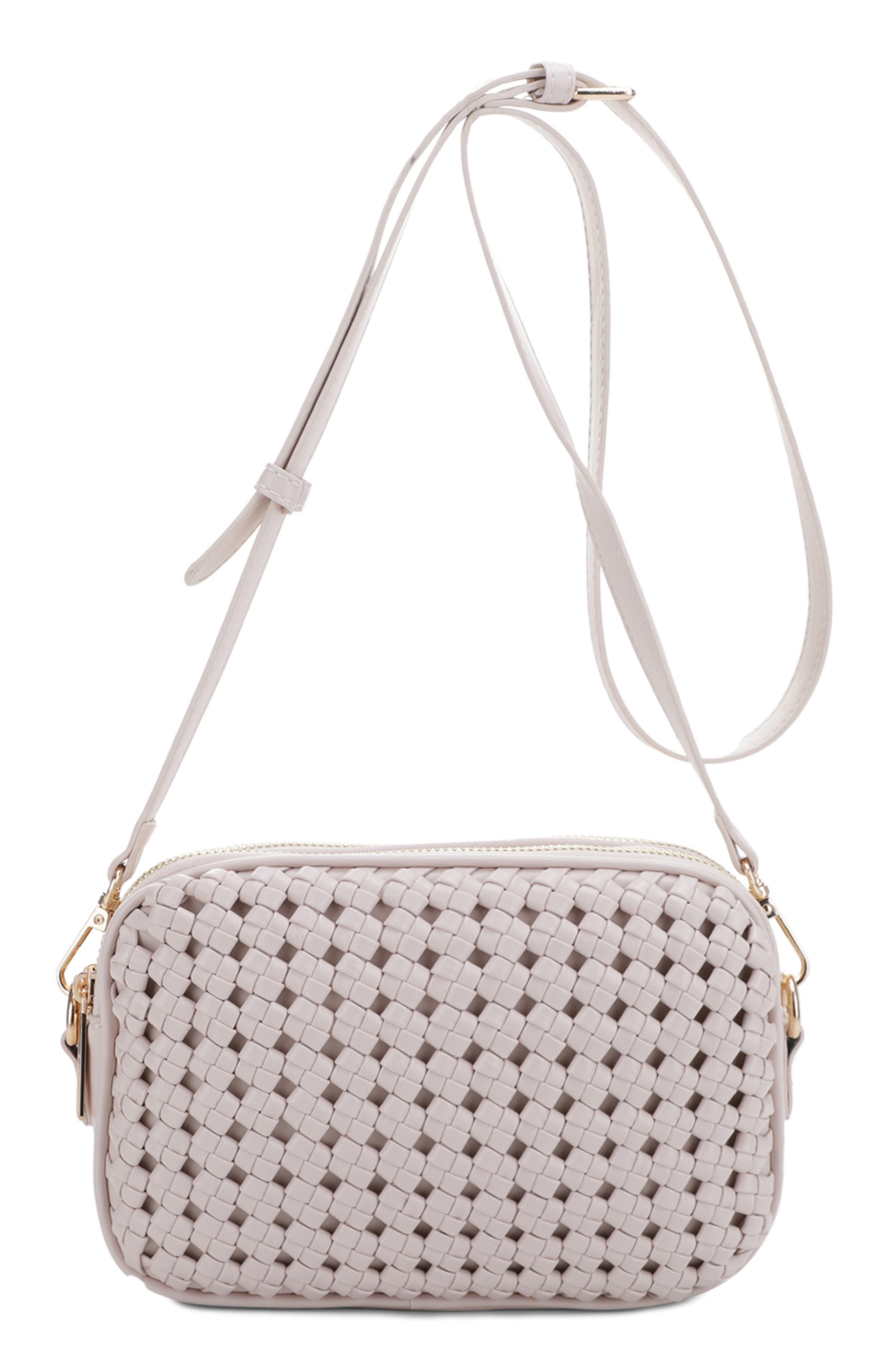 Mali + Lili Ava Woven Vegan Leather Crossbody Bag in Bone