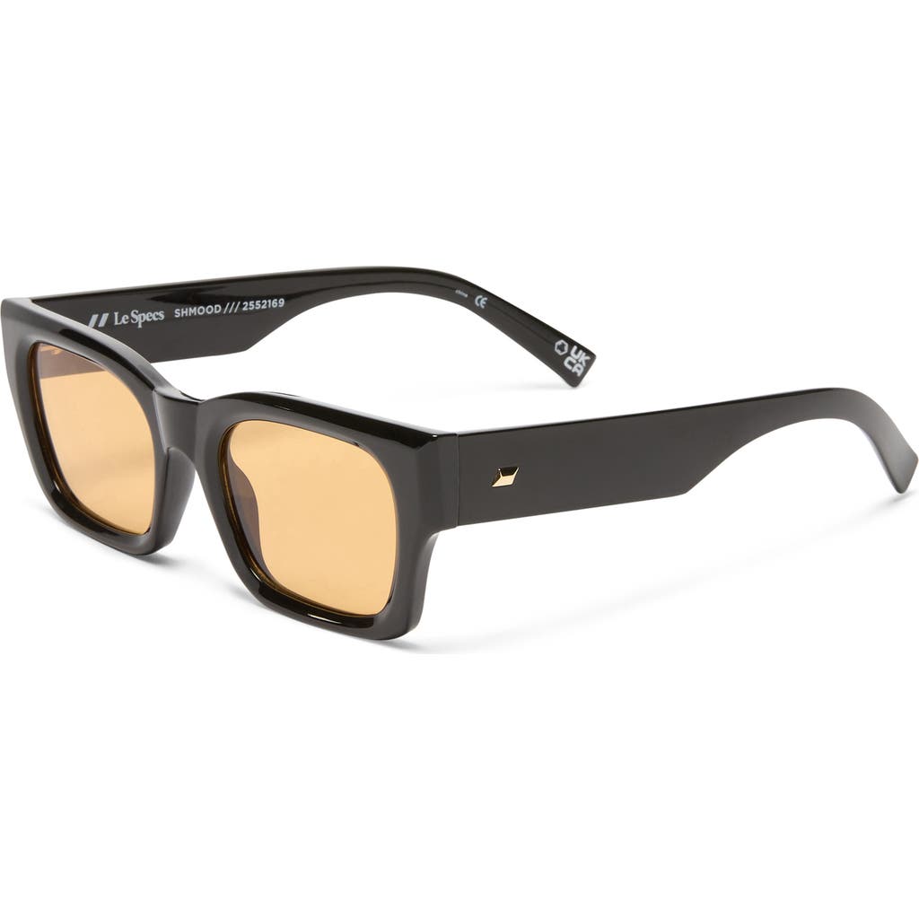 Le Specs Shmood 52mm Rectangular Sunglasses In Black/amber Tint