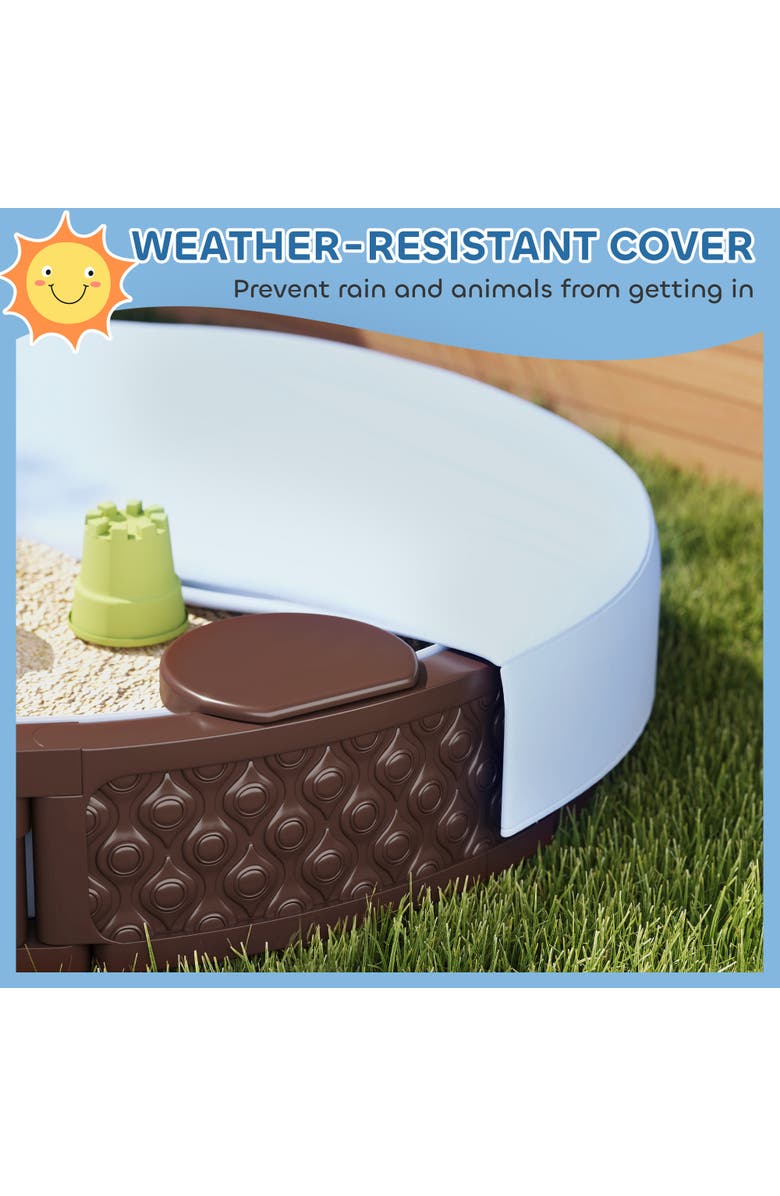 Qaba Kids Sandbox with Cover, Built-in Seating & Bottom Liner, Alternate, color, Brown