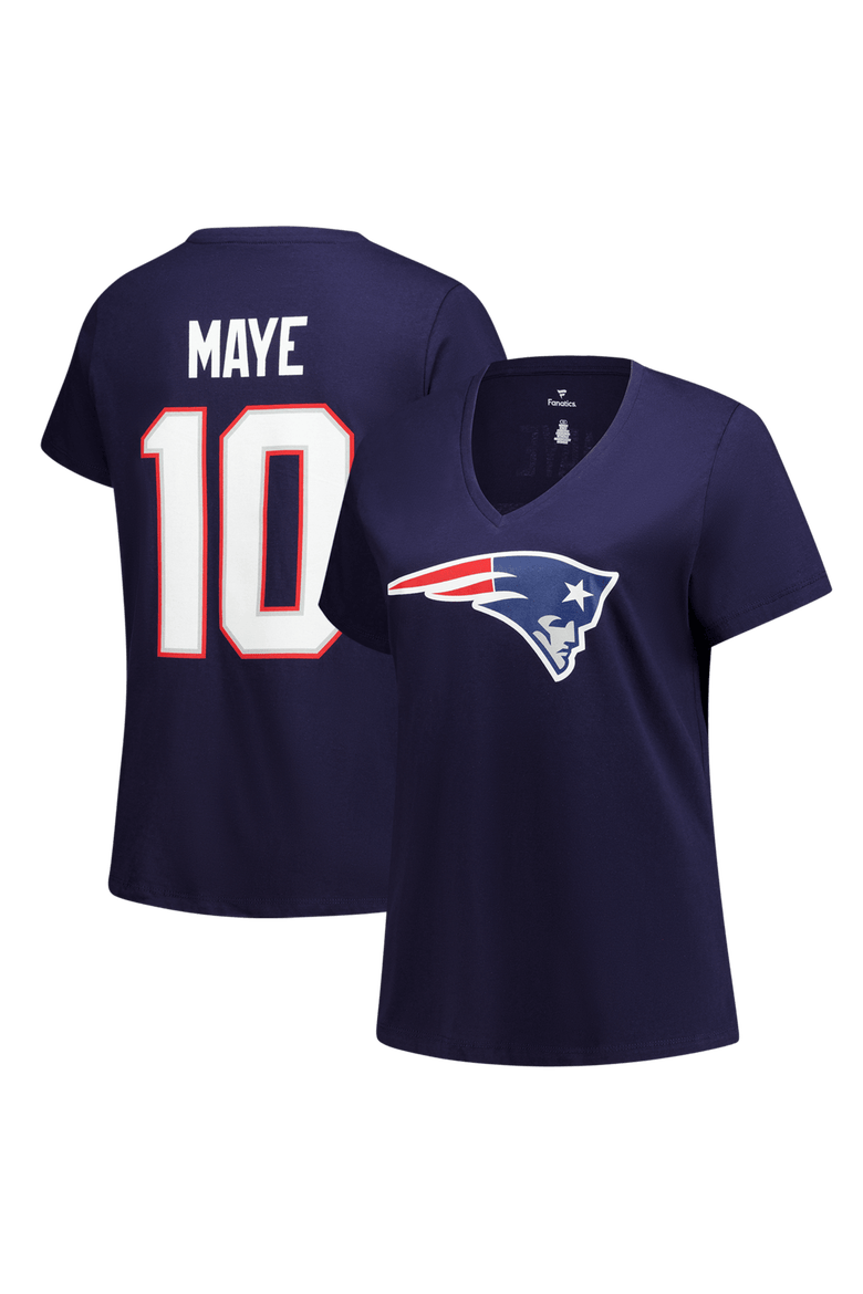 Women's Fanatics Drake Maye Navy New England Patriots Plus Size Name & Number V-Neck T-Shirt, Main, color, Navy