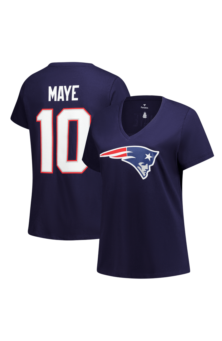 FANATICS Women's Fanatics Drake Maye Navy New England Patriots Plus Size Name & Number V-Neck T-Shirt, Main, color, Navy