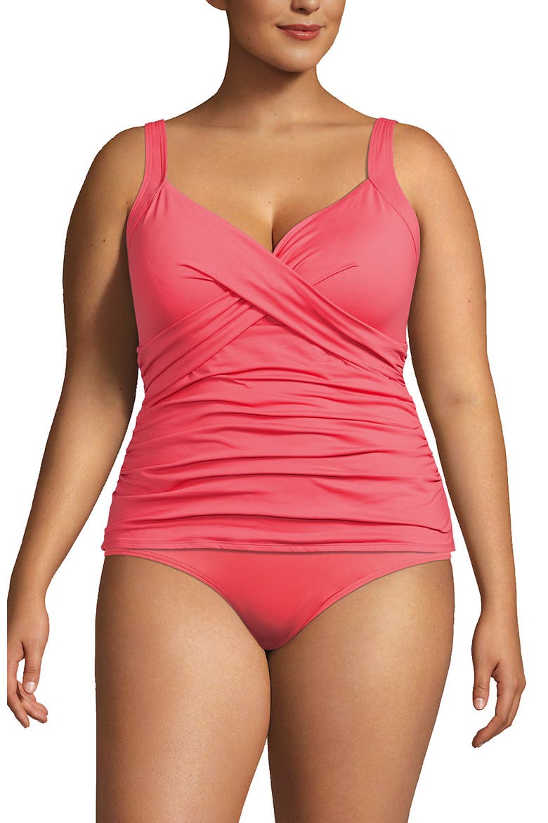 Plus Size DD-Cup Chlorine Resistant V-Neck Underwire Tankini Top Swimsuit Adjustable Straps, Main, color, Wood Lily