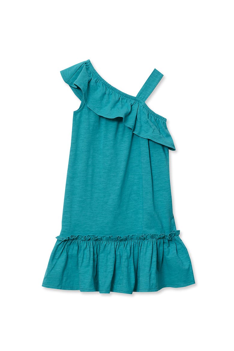 Girls Ruffle Asymmetrical Dress, Main, color, Baltic Teal