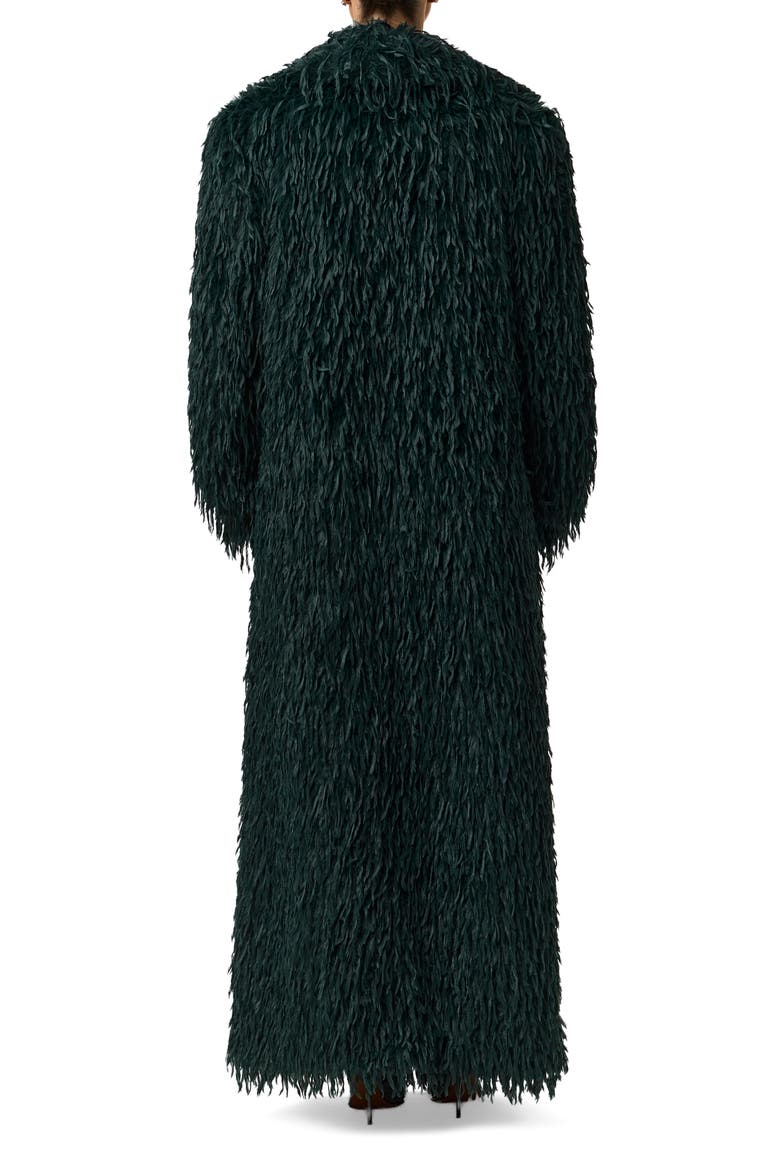 Long Faux Feather Coat, Alternate, color, EMERALD
