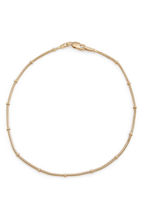 14K Gold Plate Sterling Silver Bead Station Anklet