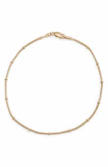 FZN 14K Gold Plate Sterling Silver Bead Station Anklet