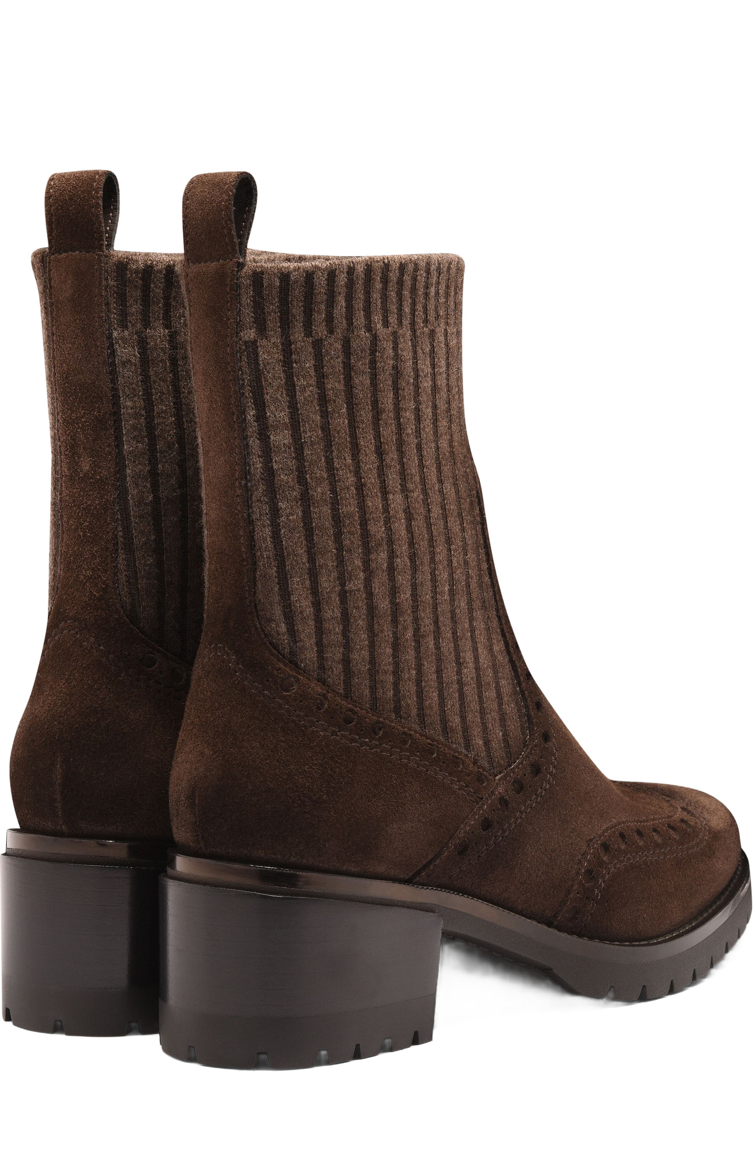 Santoni Women's suede low-heel ankle boot, Alternate, color, Brown