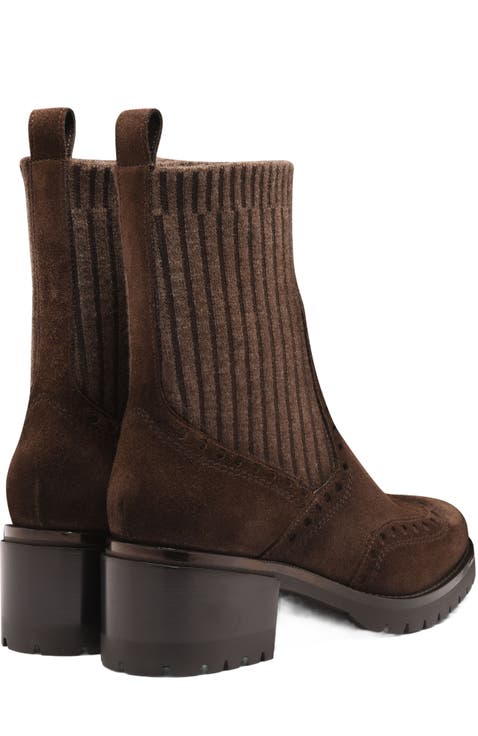 Women's suede low-heel ankle boot