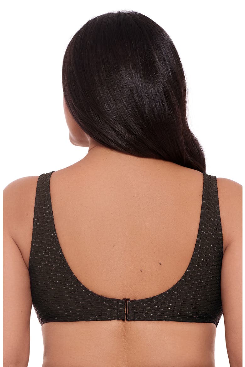Supportive and Sculpting Grid-Textured Wrap Bralette Swimsuit Top, Alternate, color, Onyx Black