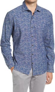 Peter Millar Fir Camo Cotton Chambray Long Sleeve Button-Up Shirt