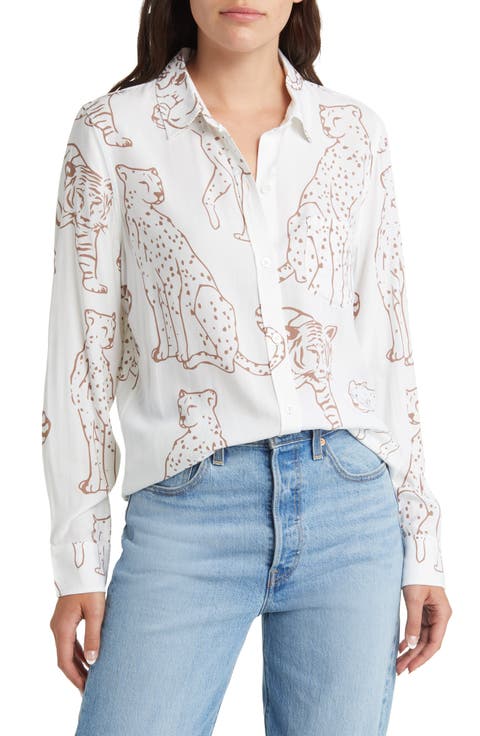 Kathryn Wild Cat Print Button-Up Shirt