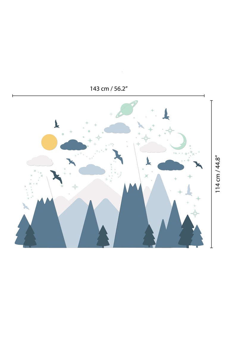 Blue Mountains Under The Glowing Sky Wall Decal Set, Alternate, color, BLUE