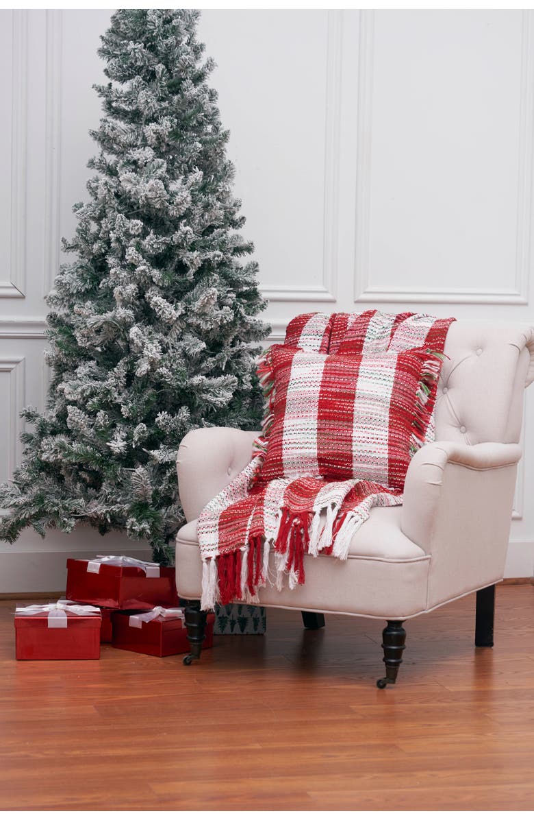 C&F Home Candy Cane Mélange Cotton Blend Christmas Accent Throw Pillow w/ Fringe 18" x 18", Alternate, color, Red